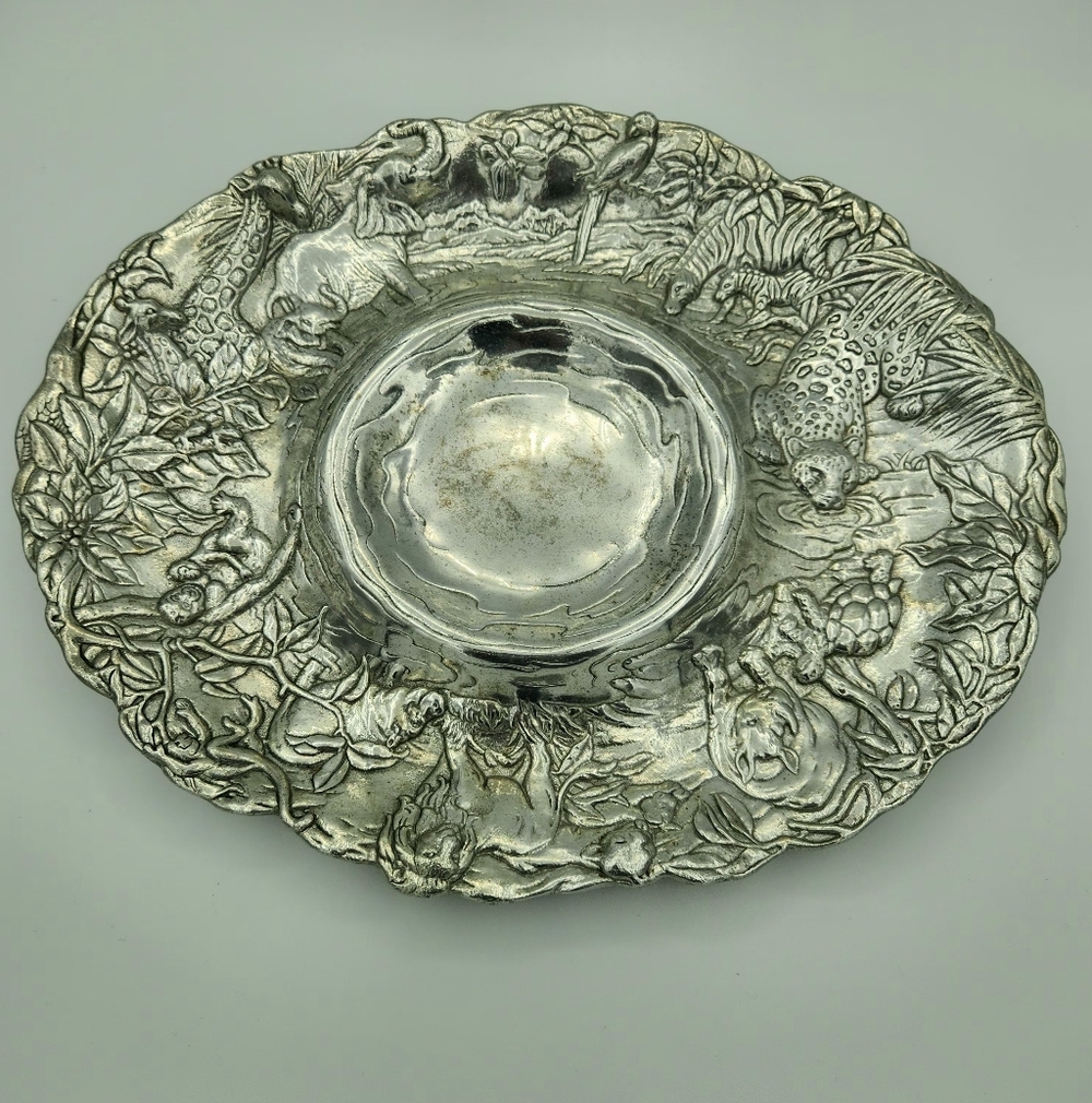 Vintage Arthur Court 1996 Aluminum Safari Chip Dip Bowl Platter‎